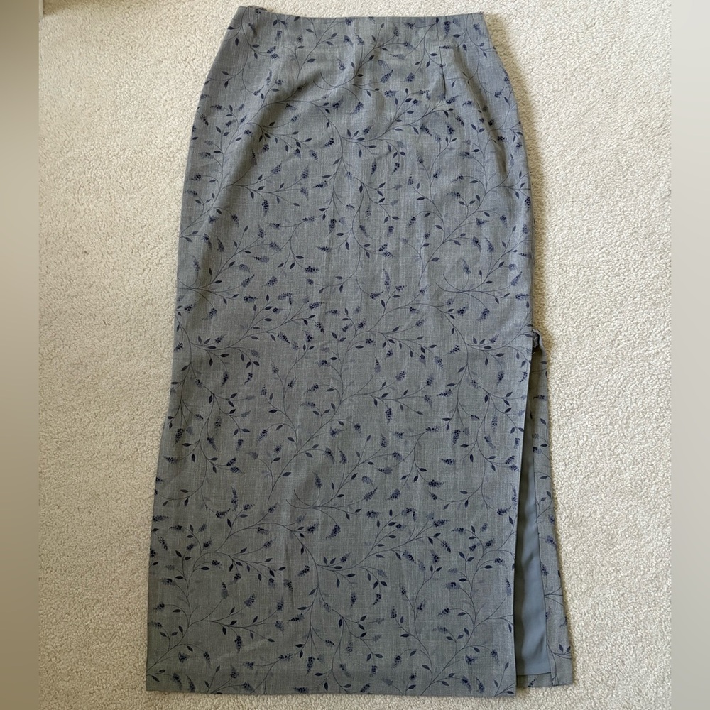 Charter Club Gray and Blue Floral Maxi Skirt